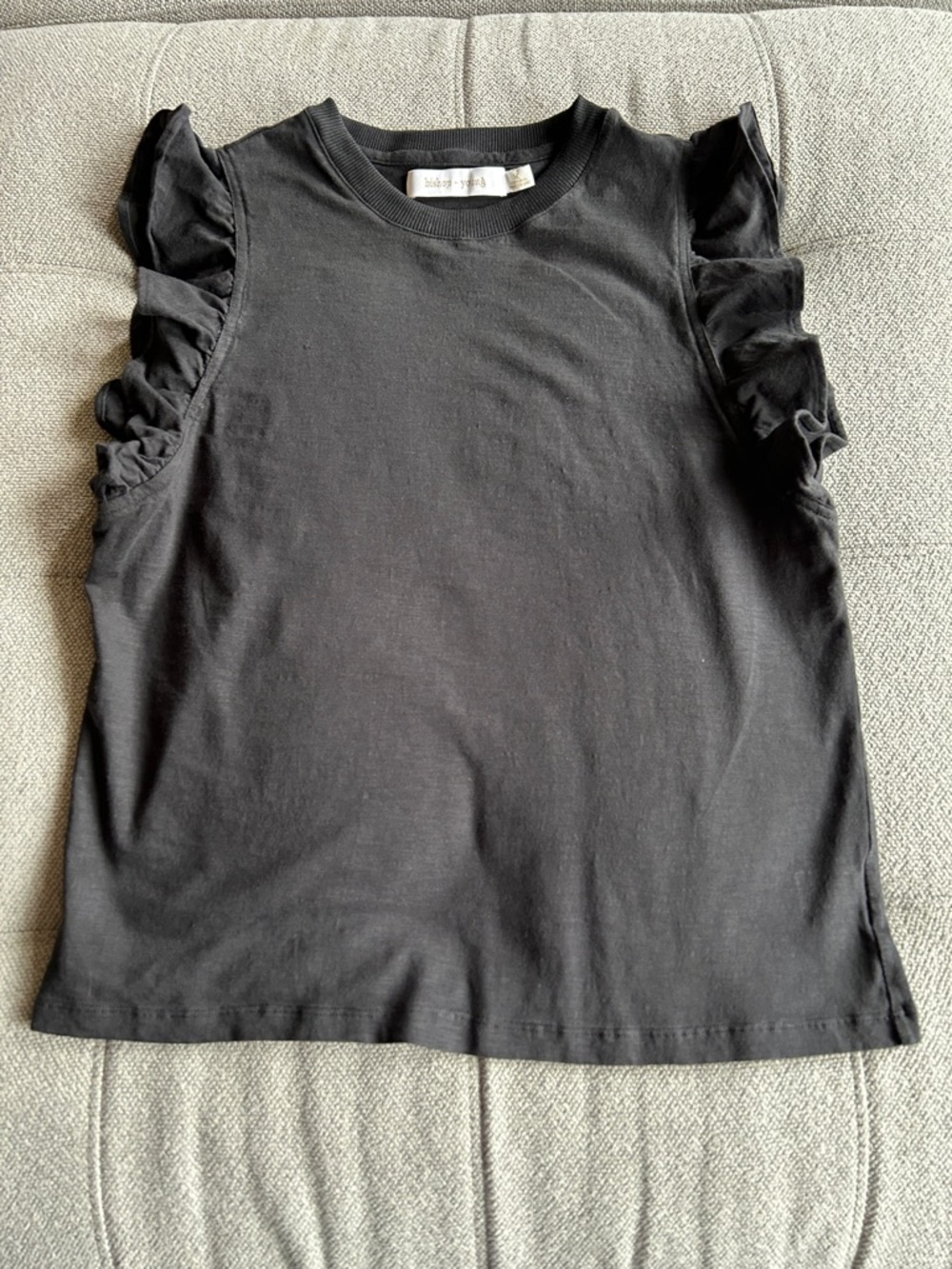 bishop + young Black Crewneck Top with Ribbed Collar